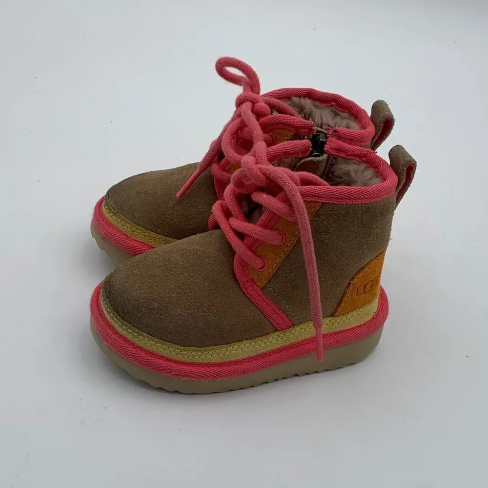UGG Kids Jorie Tan & Pink Suede Boots – Size 6